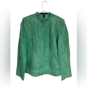 NWT VTG Linda Allard Ellen Tracy leather suit blazer skirt green office 10 12